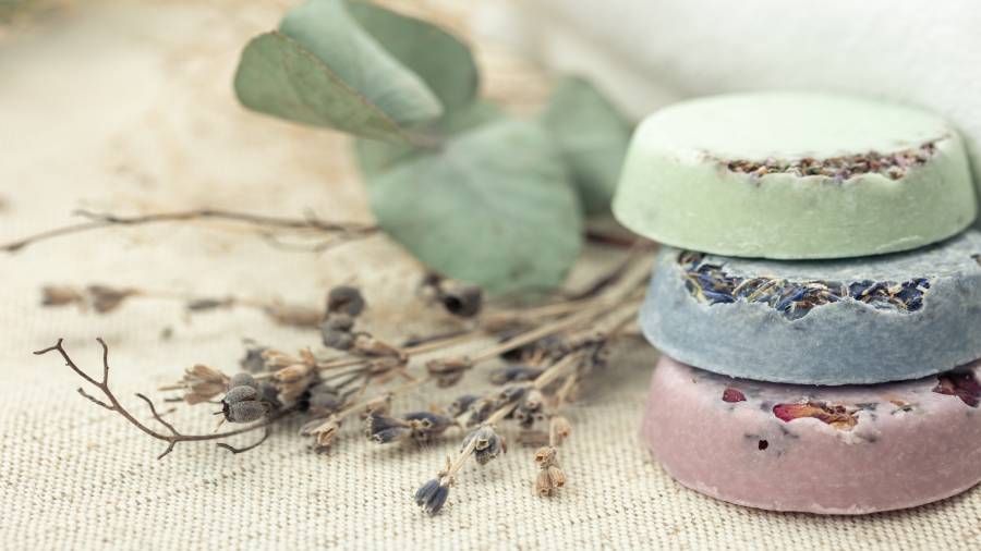 closeup multicolored handmade soap blurred background 1