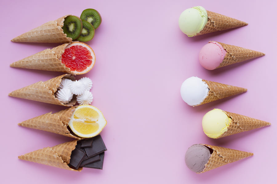flat lay ice cream flavors with copy space